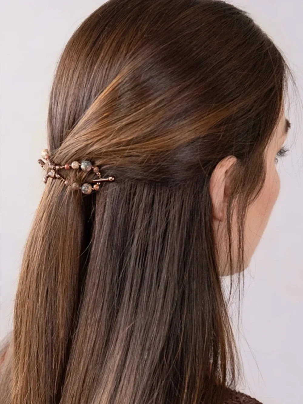 Lilla Rose Jana Flexi Flip Hair Clip 4327 Copper Leopard Skin Jasper Sz Small